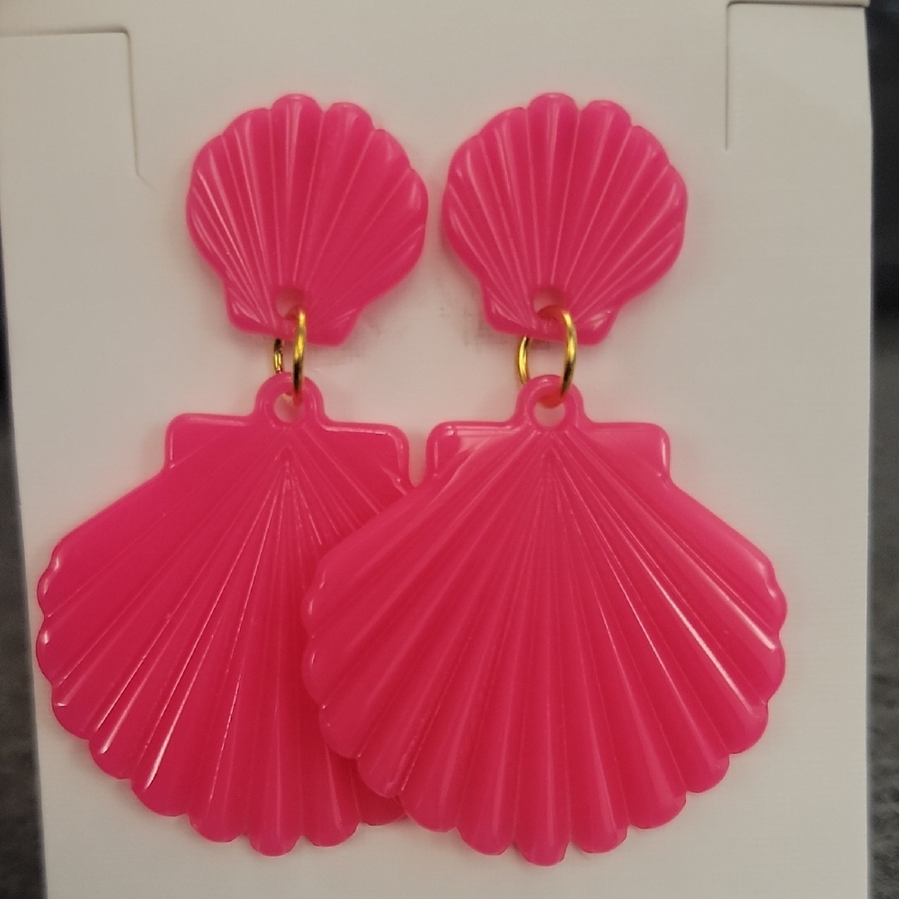Vibrant Pink Shell Drop Earrings